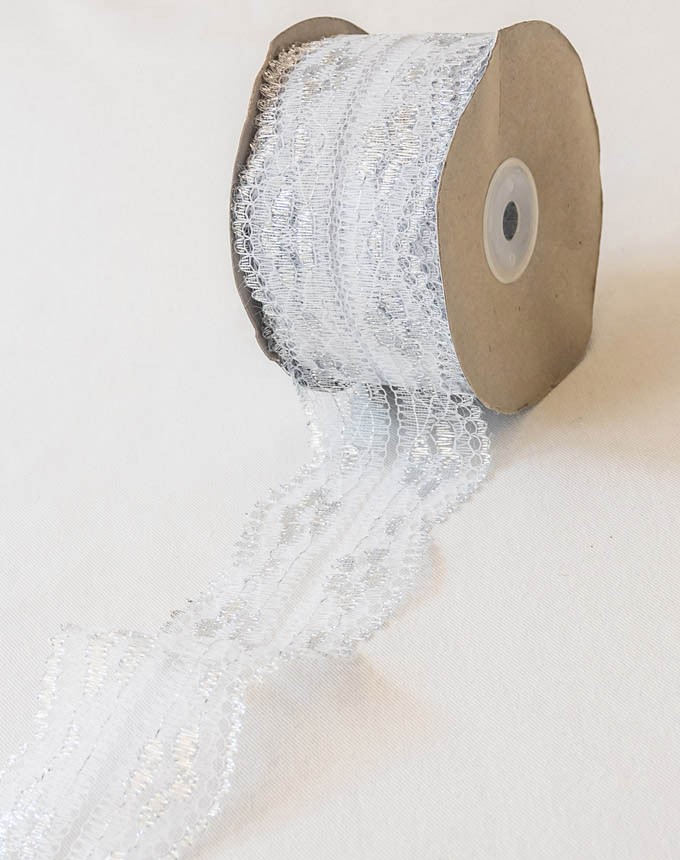 תחרה + לורקס 6 ס"מ - לבן + כסף