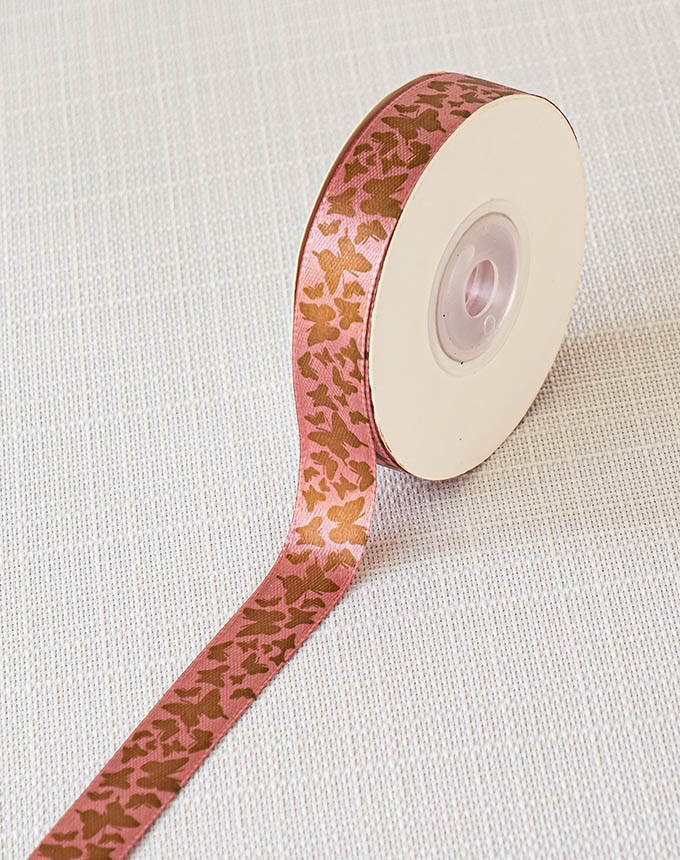 הדפס פרפרים על סטן 17 מ"מ - ורוד עתיק