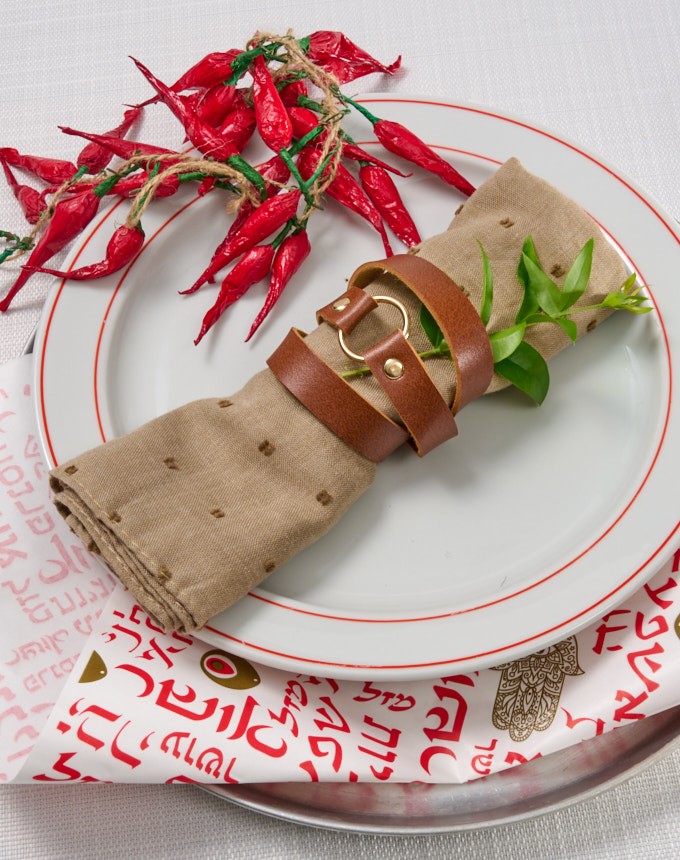 חבק עור כפול + טבעת - עור חום