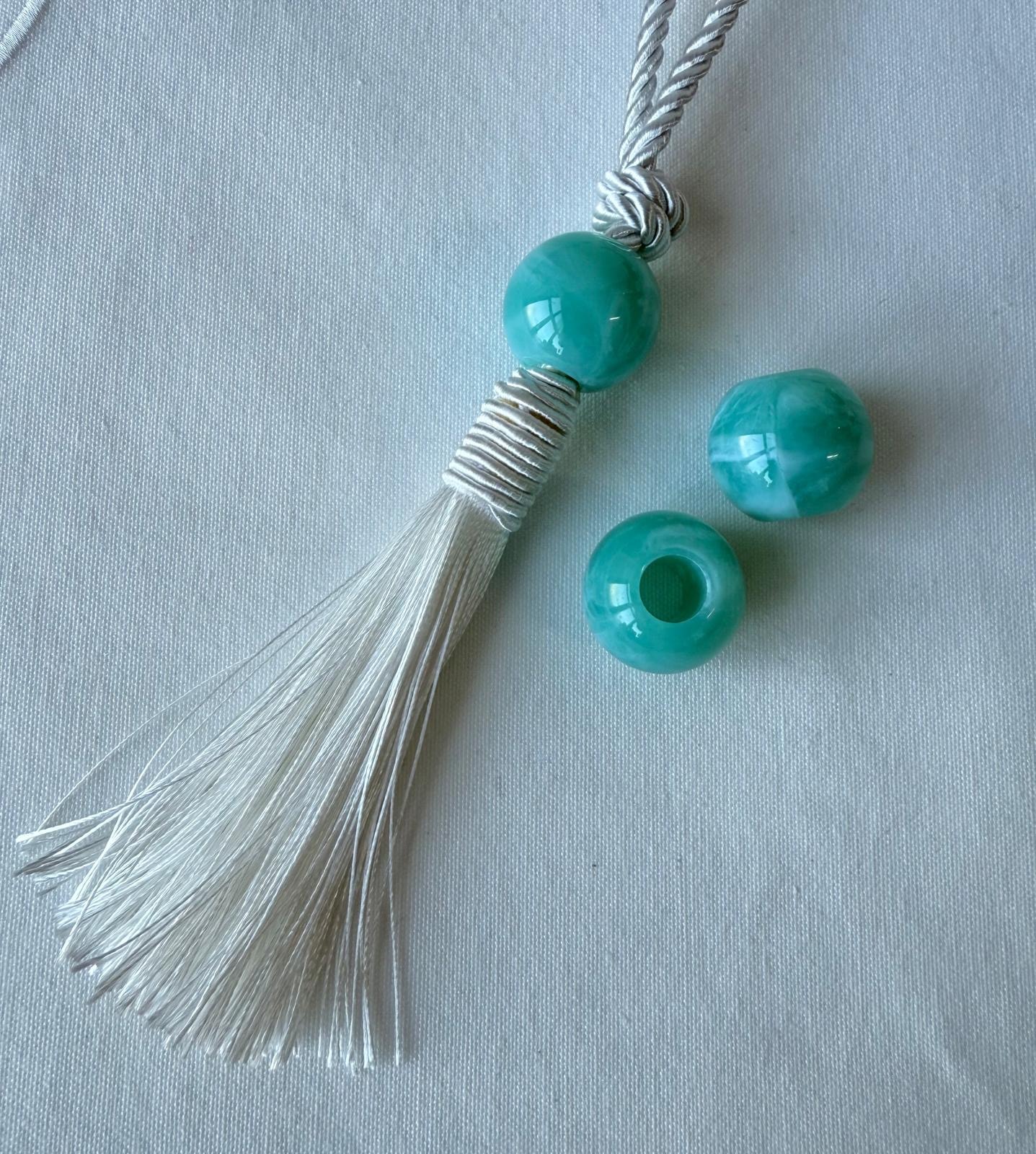 גדיל כותרת+חרוז דמוי שיש עגול - ג׳ייד