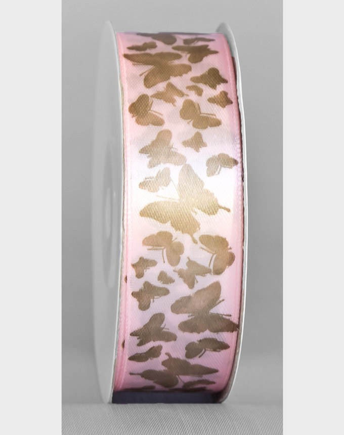 סטן פרפרים - ורוד+זהב