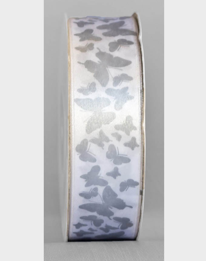 סטן פרפרים - לבן+כסף