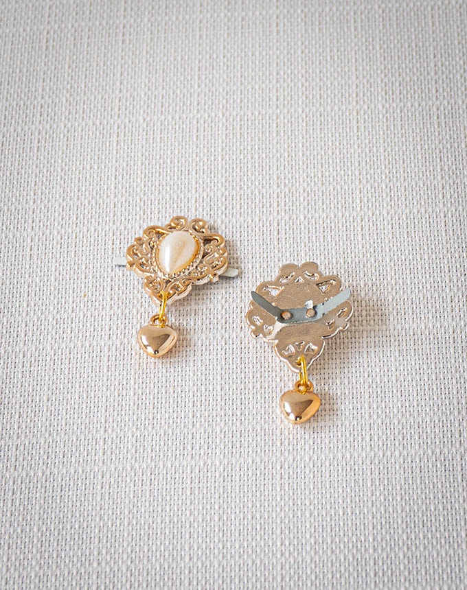 נעץ פנינה + לב - זהב ורוד