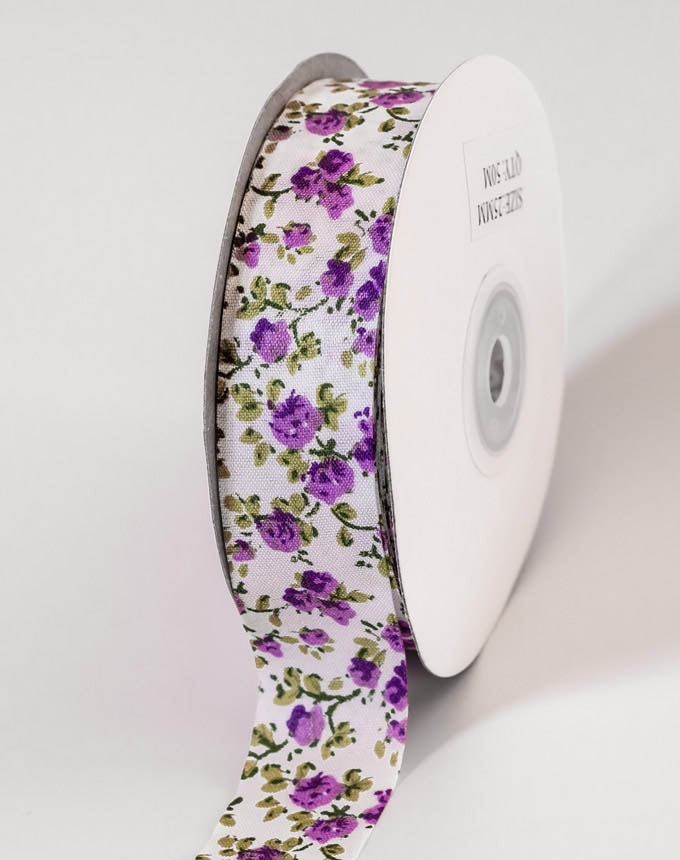 סרט פרחים על כותנה - סגול