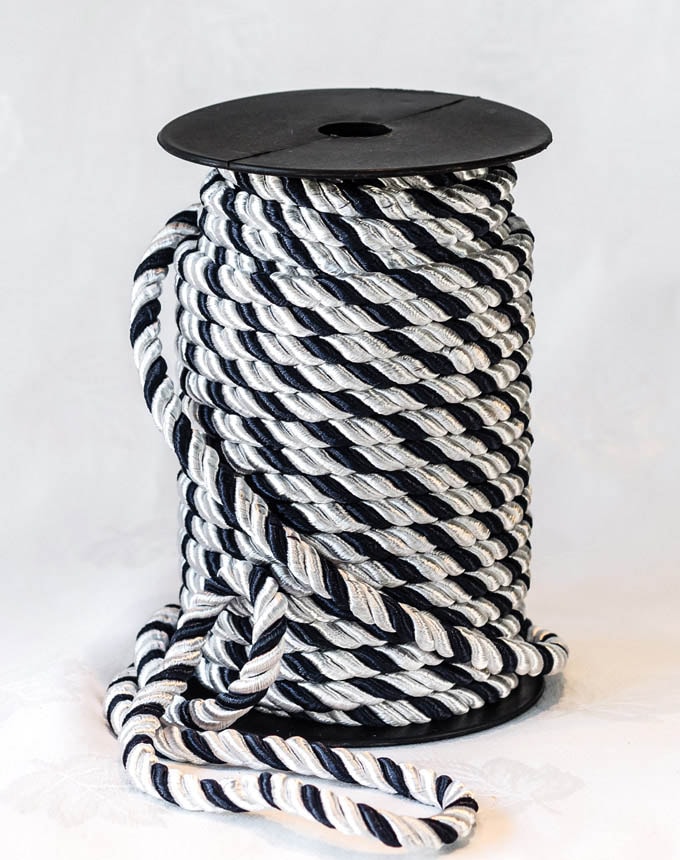 שרוך מגולגל משולב 8 מ"מ - כחול משולב לבן