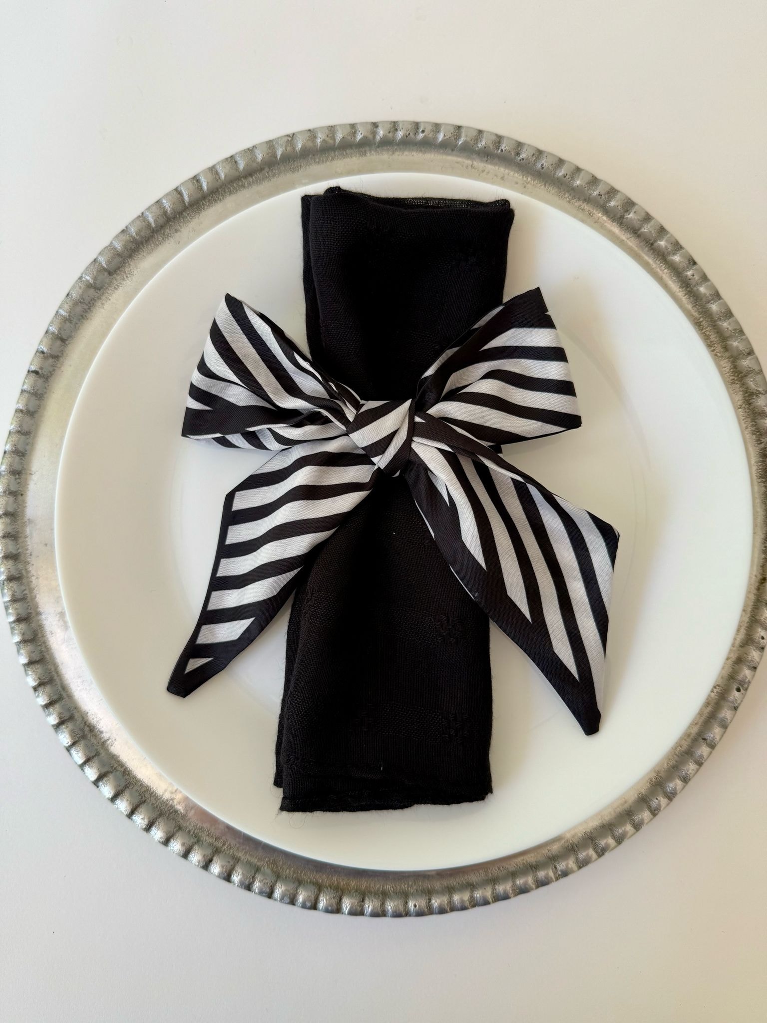 סרט משי מודפס - שחור לבן